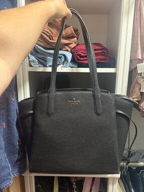 kate spade Black Pebbled Leather Tote with Gold Logo